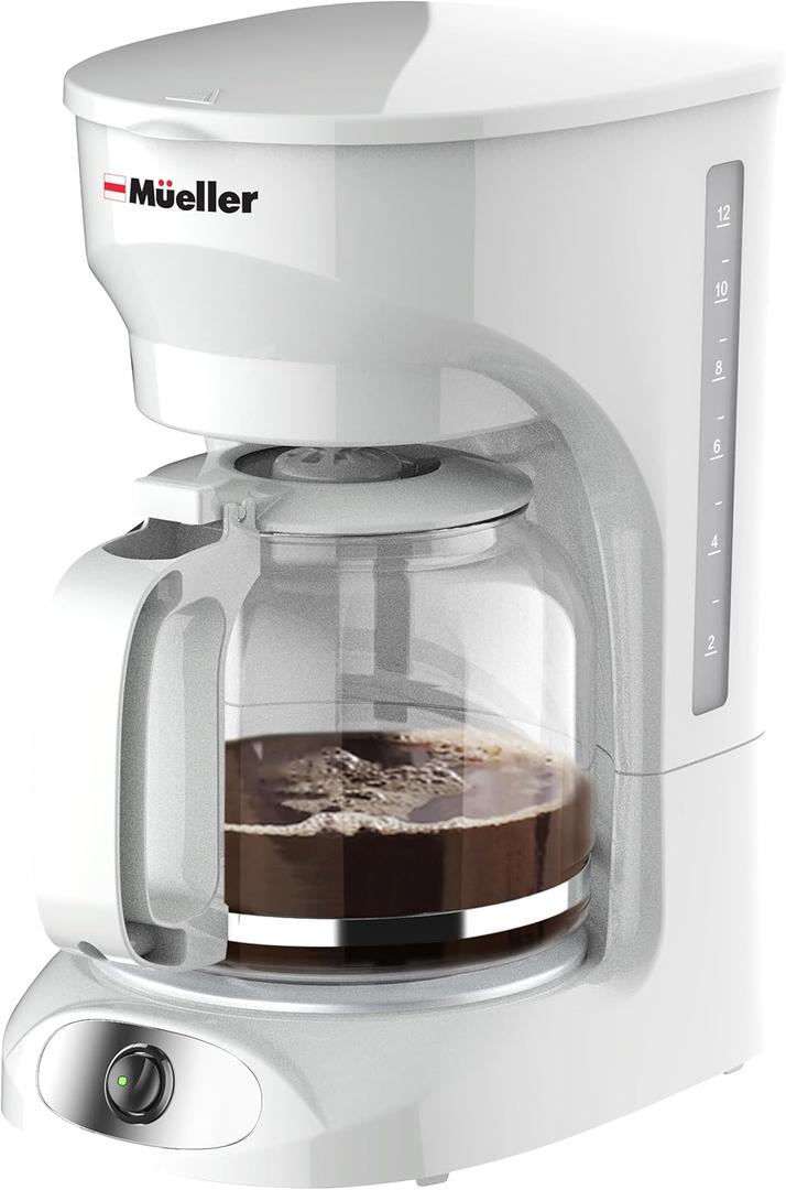 MELLERHOME 12-Cup White Coffee Maker - Borosilicate Carafe, Auto-Off, Reusable Filter, Anti-Drip, Keep-Warm Function, Clear Water Level Window, White Kitchen Accessories (White)