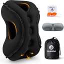 Inflatable Travel Pillow, Multifunction Travel Neck Pillow for Airplane to Avoid Neck and Shoulder Pain, Support Head, Neck, Used for Sleeping Rest, Airplane and Home Use, with Eye Mask, Earplugs, Black (Medium)