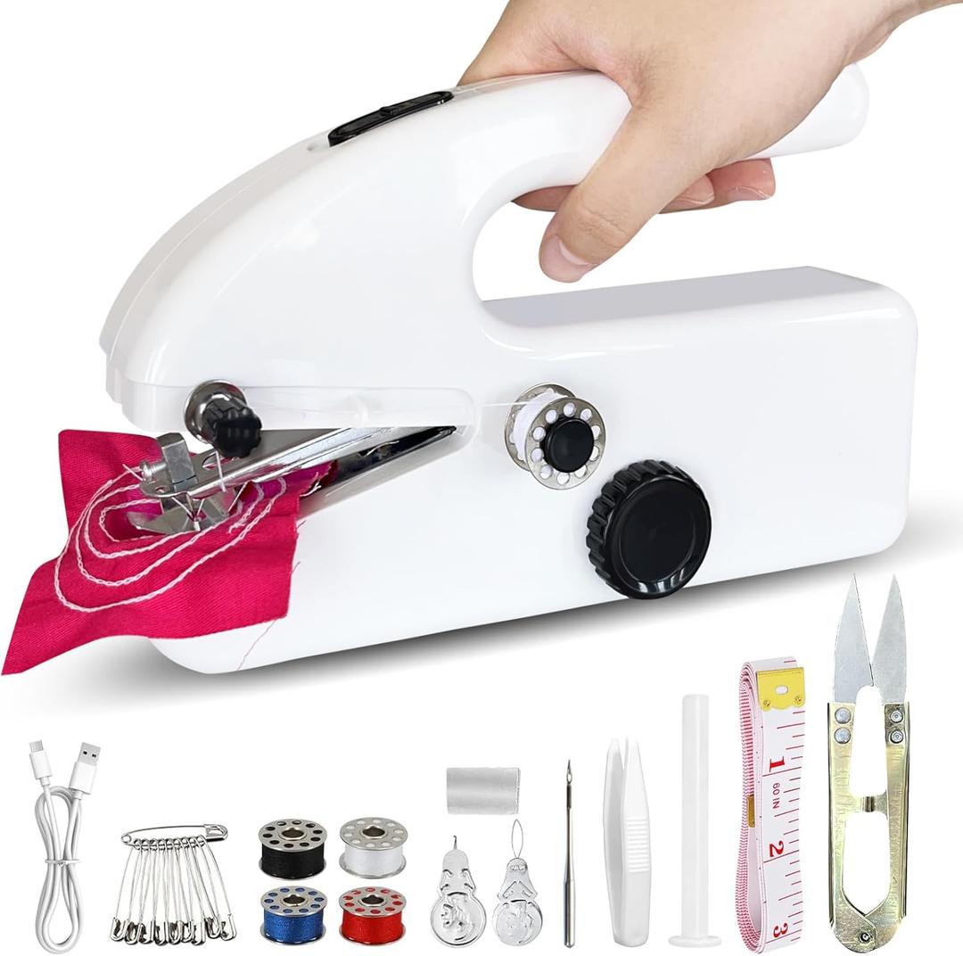 Handheld Sewing Machine - Portable Mini Sewing Machine with Accessories Kit for Beginners DIY (white)