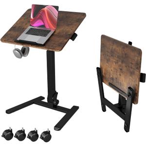 Monomi Mobile Folding Desk 25.6 Inch, Small Sit-Stand Height Adjustable Rolling Laptop Desk, Space-Saving Portable Desk with Wheels for Home Office Craft & Study, Brown