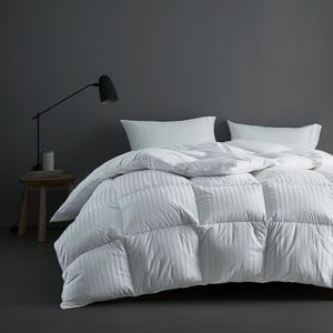 Hotel Grand Luxury White Down Comforter King Size, 600 Fill Power All Season Down Duvet Insert King, 500 Thread Count 100% Cotton Hotel Bedding Comforter with Stripe Pattern, Made in USA 106x90 Inch