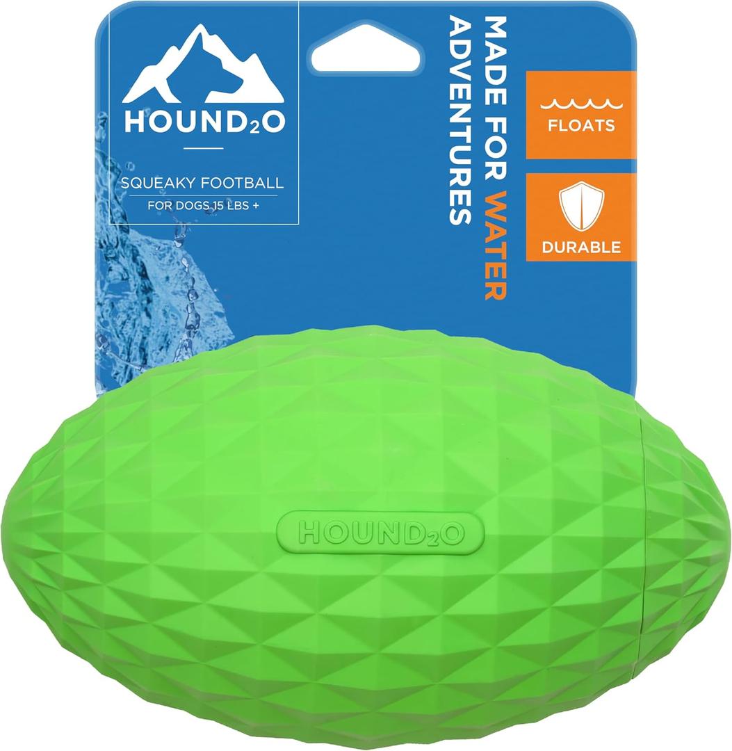 Hound2O Outdoor Dog Toys | Squeaky Football for Dogs, Bright Green | Durable Toy That Floats for Water Adventures | Interactive Ball for Dogs Made from Non-Toxic Materials