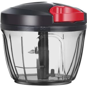 Ourokhome Manual Food Processor Vegetable Chopper, Portable Hand Pull String Garlic Mincer Onion Cutter for Veggies, Ginger, Fruits, Nuts, Herbs, etc., 650ml, Black