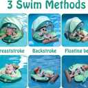 Mambobaby Float Non Inflatable Baby Float with Canopy Upgarded Add Tail Baby Swim Float with UPF 50+ Sun Canopy, Safety Swim Tranier Solid Toddler Pool Float for Age 3-24 Months, Crocodile Green