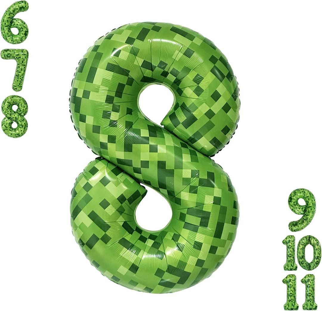 2 x Video Game Number 8 Balloon Different shades of Green Number Balloons for Game Birthday Decorations, Pixel Game Party Supplies 8 Number Balloon