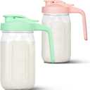 Mason Jar Pitcher, 32 oz Glass Milk Pitcher, Wide Mouth & Leakproof Glass Pitcher with Lid for milk, Sun Tea, Juice, Cold Brew Coffee and Drinks