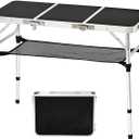 YihuiKo 3 ft Folding Table, Camping Table with Storage Net, Lightweight Portable Aluminum Foldable Table with Adjustable Height Max 27.5 Inch Outdoor Table for Picnic Travel, Black