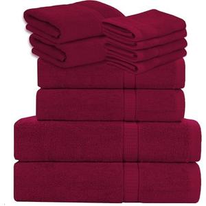 GOLD TEXTILES Luxury 10 Piece Towel Set, (Bath Towel 27x54, Hand Towel 16x30, Washcloth 13x13, Pool Towels 24x50) Ultra-Plush Absorbent Cotton Towels for Bathroom (Red Wine, 10 Piece Towel Set)