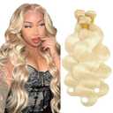 Freiuoke 26 28 30 Inch Blonde Human Hair Bundles 613 Body Wave Bundle Blonde Body Wave Hair Extensions 613 Blonde 3 Bundles/150g