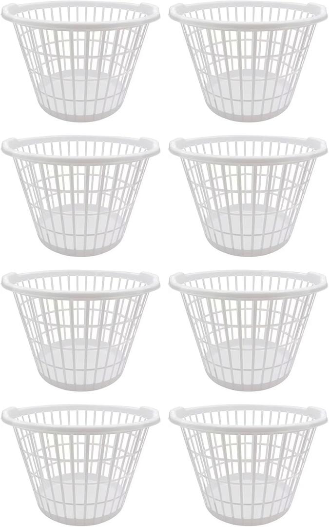 Evou Set of 8 Laundry Baskets Hampers (Several Colors) Lightweight Plastic, for Clothes, Towels, Storage of Kids & Baby Toys, Garden, 1 Bushel Capacity (8 White)