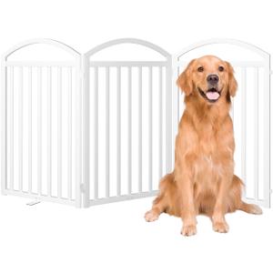 SNUOWU 3 Panles Full Matel Freestanding Dog Gates, 72" Extra Wide 32" Tall Free Standing Dog Pet Gate for Indoor & Outdoor. Foldable Pet Fences for Doorways, House, Stairs, Porch, Deck, Yard