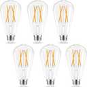 Edison Bulbs, E26 LED Bulb 60 watt Equivalent, Non-Dimmable, 2700K Warm White, ST58 Vintage Light Bulbs, 90+ CRI, E26 Medium Base, Clear Glass, 6 Pack