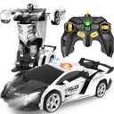 Transform Remote Control Car - Rc Cars, One-Button Transforming, 360 Rotation Drifting, 2.4ghz 1:18 Scale, Gift Kids Aged 4-6 Year Old Boys/Girls, Police Car Black