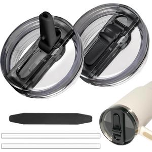 2 Pack 40 oz Tumbler Flip Straw Lid for Stanley Quencher ProTour Leak Proof Lid Replacement for Stanley H2.0 Quencher, Spill Proof Reusable Lid for Stanley Cup Accessories (Black & Black, 40 oz)