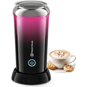 Maestri House Milk Frother, 3-in-1 Hot & Cold Mik Frothing Steamer, 8.12OZ/240ML Touch Control Foam Maker, Compact Space-saving Design for Latte, Cappuccino and Warm Milk (Black-red Gradient)
