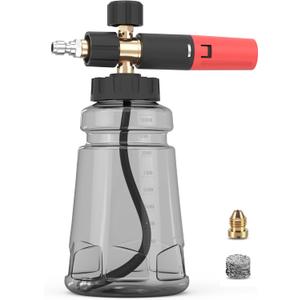 Foam Cannon for Pressure Washer with 1/4" Quick Connector, Wide Mouth Foam Cannon, Adjustable Soap Cannon for Car Wash, Additional 1.1mm Orifice Nozzle (Grey)