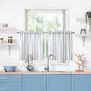 ZJDECOR Farmhouse Cotton Blended Tiers Cafe Curtains 24 Inches Long,Blue Vertical Stripe on White Rustic Light Filtering Small Window Curtain for Bathroom RV,Rod Pocket,27"Wx24L(Pack of 2),Blue/White