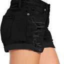 luvamia Women's Ripped Denim Jean Shorts High Waisted Stretchy Folded Hem Short Jeans (Black, S)