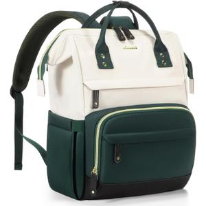 LOVEVOOK Laptop Backpack for Women, 17 Inch Work Business Backpacks Purse With Large Capacity, Waterproof Nurse Bag College Bookbag for School, Waterproof Casual Daypack for Travel (White-Green-Black)