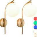 Battery Operated Wall Sconce Set Of 2,glass Rechargeable Wireless Wall LightsBattery Powered Dimmable Fixtures With Remote Control,Indoor Not Hardwired Wall Lamp For Bedroom, Mid-Century Modern(Gold)