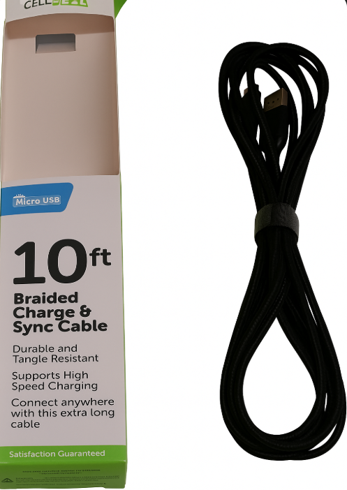 Cell Candy - Braided Charge & Charge Sync Cable - Micro-USB - 10 Foot 
