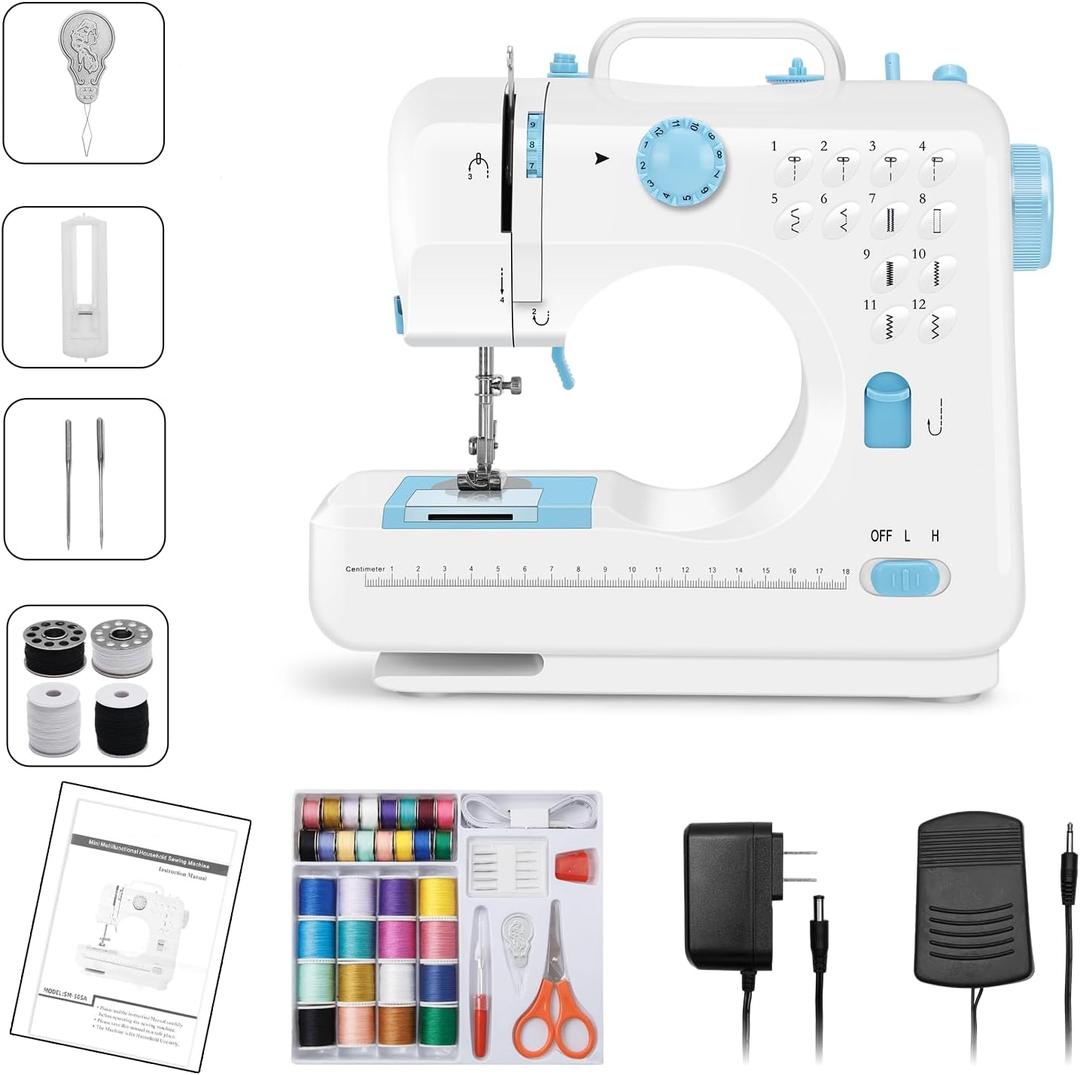 Sewing Machine for Beginners, mini Electric Sewing Machine with Dual Speed, 12 Built-in Stitches, Foot Pedal and 42-Piece Sewing Kit for Home DIY Projects
