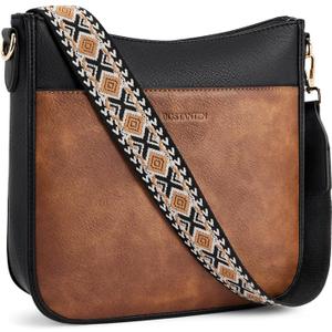 BOSTANTEN Crossbody Bags for Women Trendy Vegan Leather Hobo Purses Shoulder Handbags With Wide Shoulder Strap (A12-black With Brown)