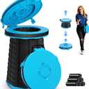 XXL Portable Toilet - 19.7"H Adjustable Foldable Camping Toilet, Luggable Loo with Lid, Strap,Toilet Bag for Camping, Hiking, Travel and Car (Blue)