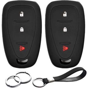 2pcs Compatible with Chevy Chevrolet Equinox Traverse Trailblazer Blazer Sonic Spark Trax Volt Bolt EV EUV Camaro Cruze Malibu Limited Key Fob Cover Case Key Chain Protector 3 Buttons Holder