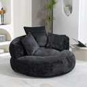 STLVUEO 42'' Oversized Round Chair, Single Lounge Chaise Upholstered Sofa Bed with Deep Seat, Chenille Bean Bag Chiar with Pillows for Living Room, Bedroom, Apartment, Reading, No Assembly (Black)
