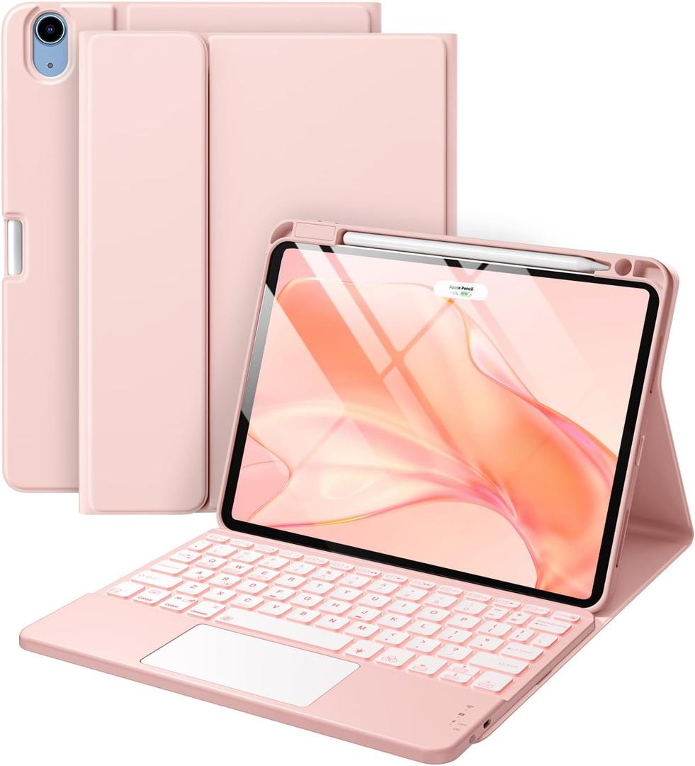 Harvopu Compatible with iPad Air 11 Inch & Air 5th/ Air 4th Generation Case with Keyboard - Multi-Touch Trackpad, 7-Color Backlit, Detachable Folio Cover for Air 11-inch M3/M2 (2025/2024) (Light Pink)