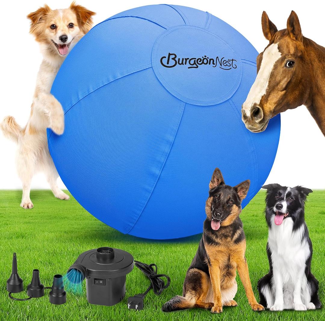 BurgeonNest 18'' Herding Ball for Dogs, Herding Ball for Australian Shepherds, Cattle, Border Collies, and Small/Medium Breeds, Outdoor Dog Toys for Includes Electric Pump for Quick Inflation, Blue