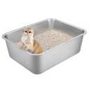 Stainless Steel Cat Litter Box for Large Cats - 17.5"x13.6"x6.1" High-Sided Metal Tray, Anti-Splash & Odor Resistant, Durable Rustproof Design, Easy to Clean