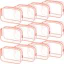 Weewooday 12 Pieces Clear Makeup Bags Cosmetic Storage Bags PVC Zipper Pouches Travel Waterproof Makeup Plastic Case for Women Organizing Toiletries Traveling Bathroom(Medium,Pink)