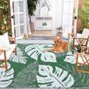 Waterproof 9x12 Outdoor Rug for Patio Reversible Plastic Straw Rug Leaves Camping Carpet with Carry Bag, Stain & UV Resistant Portable RV Carpet for Camper Deck Balcony Porch Beach Picnic Green