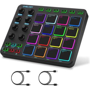 JP-1 MIDI Pad Controller with Wireless Connection, 16 RGB Beat Pads for Music Production, Portable Beat Maker for Beginners, Finger Drumming, Sampling, Looping on Laptop, Tablet, Phone