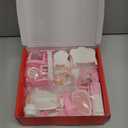 Dollhouse Furniture Set, Complete Room Collection with Kitchen, Dining, Living Room, Bedroom and Bathroom Accessories, Plastic (36-Piece Pink)