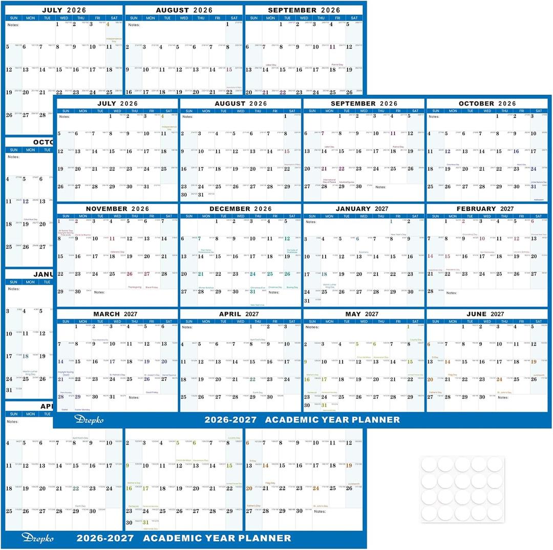 24"x36" Academic Wall Calendar 2026-2027, 12 Months Large Calendar, Wet & Dry Erase Laminated, Vertical/Horizontal Reversible, Yearly Wall Planner with Julian Dates, JULY 2026 to JUNE 2027 ONLY
