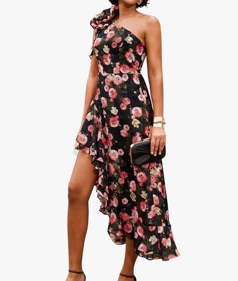 GRACE KARIN Womens Summer One Shoulder Sleeveless Dresses Floral Flowy Ruffle High Low Wedding Guest Maxi Sundresses Size 10