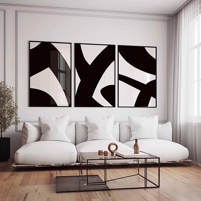 UEUEAE Modern Simple Minimal Gallery Wall Art Set of 3 Abstract Art Black and White Prints Line Drawing Minimalist Bedroom Decor 60x80cm(24x31in) x3 With Frame