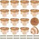 30Pcs Boho Rattan Dresser Knobs, Handmade Wicker Woven Pulls with 30pcs Screws Decorative Wooden Drawer Handles for Dresser Handmade Kitchen Furniture Home DIY Cupboard Wardrobe
