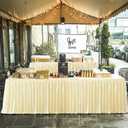 14ft Length Champagne Satin Table Skirt for Rectangle Tables-Wrinkle Resistant Ruffle Table Skirting Glitter Desk Cover Skirt for Weddings Birthday Party Stage Banquet Dining Table Decorations