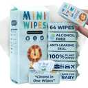 Travel Baby Wipes - 100% Plant-Based Bamboo, Safe for babies & Sensitive Skin, & Fragrance Free, Hypoallergenic, Travel Wet Wipes, Resealable, Leak-proof design, 64 Wipes (Sky Lion)