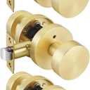 Goldenwarm Gold Door Knobs Interior Privacy, Zinc Alloy Keyless Brushed Gold Door Knobs for Bedroom Bathroom, Heavy Duty Interior Door Knob - Adjustable & Reversible (3 Pack)