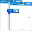 Flip Chart Paper for Teachers, Sticky Easel Pad 25 x 30 inches, Top & Center Adhesive Strips Large Self Stick Chart Paper 30 Sheets/Pad, 2 Pads, Resists Marker Bleed-Through