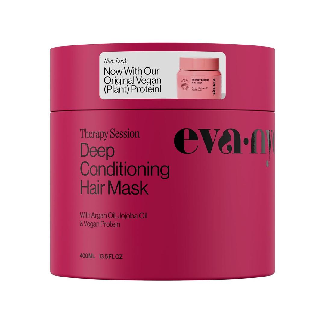 Eva NYC Therapy Session Deep Conditioning Hair Mask with Vegan Protein, Jojoba Oil + Argan Oil - Hydrate, Soften + Repair Hair Strength - Sulfate Free - Warm Vanilla Scent - 13.5 fl oz