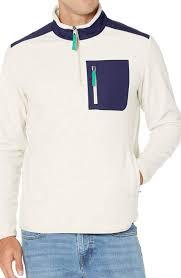 Essentials Men's Quarter-Zip Polar Fleece Jacket, Oatmeal/Navy, Color Block, XSmall 3pcs