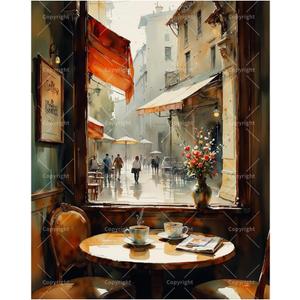 Rainy Day Parisian Paint by Numbers Kit for Adults - DIY Cafe Street Painting on Canvas, Acrylic Paint Set, Suitable for Beginners, Art for Home Decoration or Gifts(16X20IN Framed)