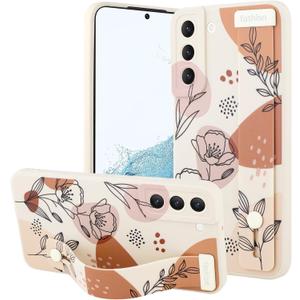 OOK Compatible with Samsung Galaxy S22 Plus Case with Wrist Strap, White Flower Florals TPU Shockproof Protection Slim Silicone Flowers Cover with Camera Lens Protection for Women Girls, for 6.6inch