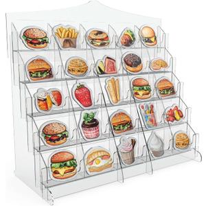 Acrylic Sticker Display Stand with Curved Pockets for Big 4'' Stickers- Brochure Holder with Customizable Space - On the Go Display Stands for Vendor Events - Ideal for Small Business Vendors (Large)